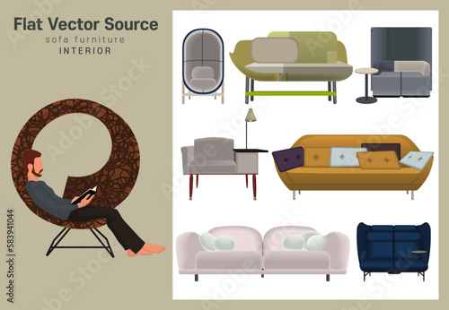 Interior Sofa Furniture Flat Sauce Set