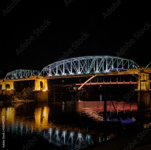 John Seigenthaler Pedestrian (Sparkman Street) bridge illuminated at night in Nashville, Tennesse
