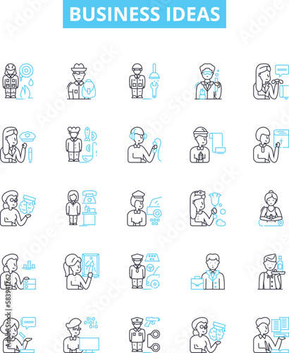Business ideas vector line icons set. Innovation, Entrepreneurship, Franchise, Start-up, Marketing, Merger, Networking illustration outline concept symbols and signs
