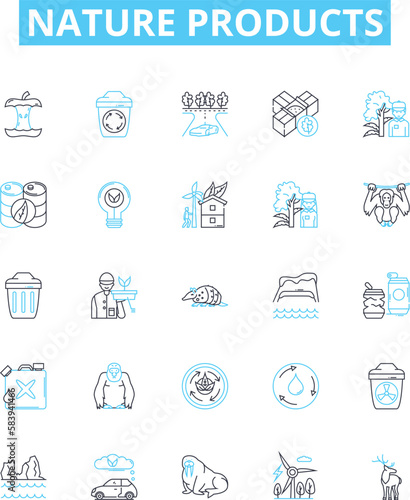 Nature products vector line icons set. Organic, Herbal, Botanical, Plants, Extracts, Essential, Oils illustration outline concept symbols and signs
