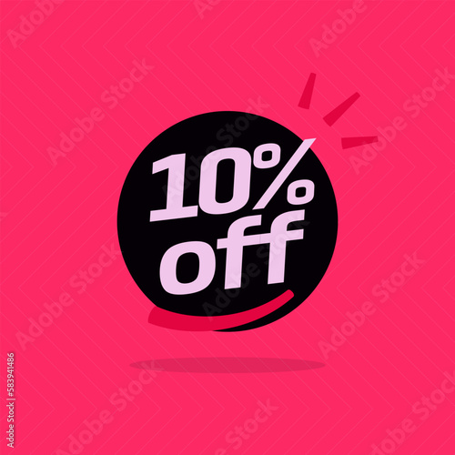 10% off. Black banner with special sale ten percent off black speech bubble and red background.
