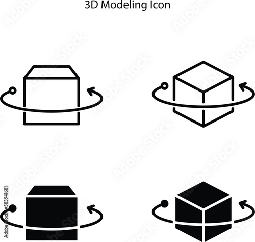 3d modeling icons. Monochrome simple sign. 3d modeling icon for logo, ui, ux, templates, web design and infographics.