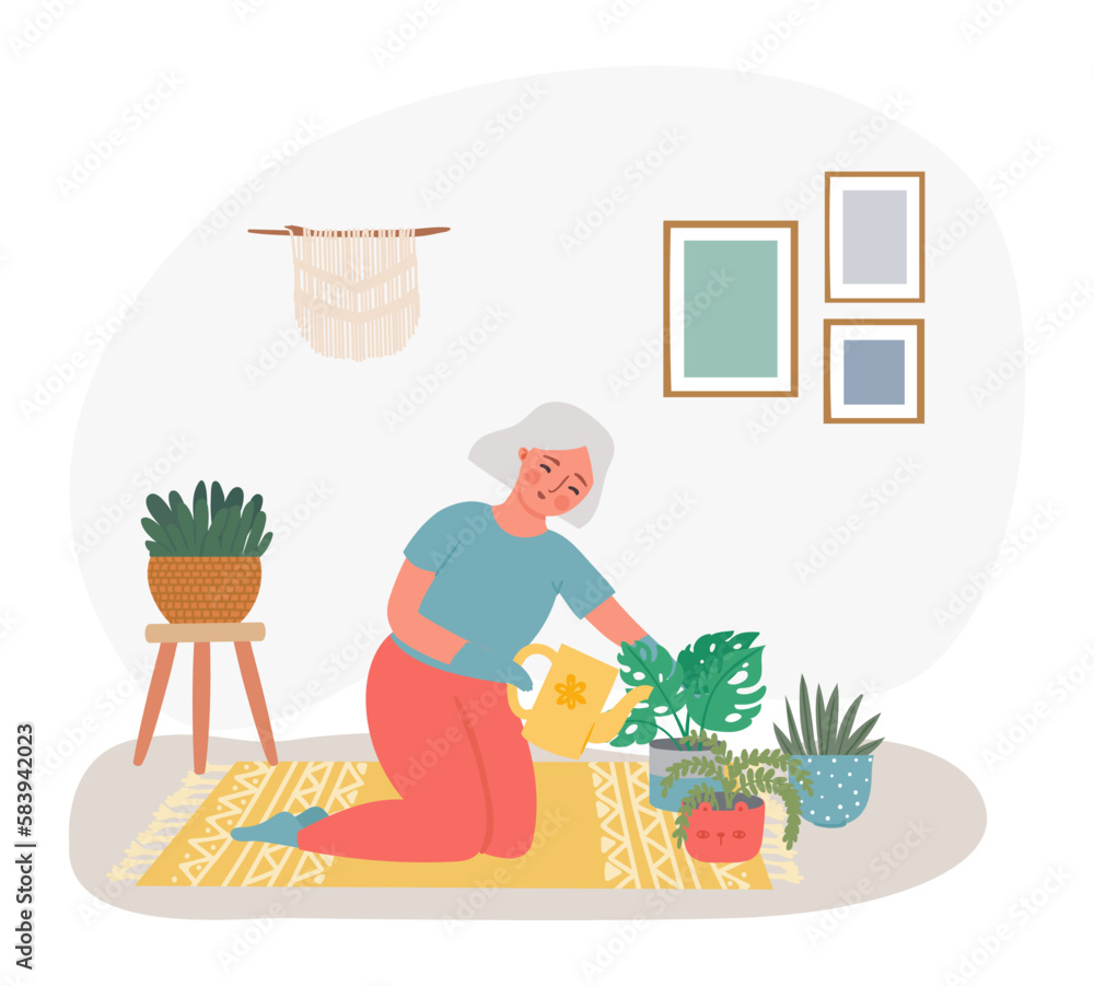Old people home hobby, gardening with plant
