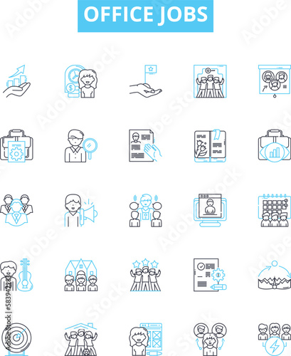 Office jobs vector line icons set. Clerical, Executive, Managerial, Administration, Secretary, Accountant, Clerk illustration outline concept symbols and signs