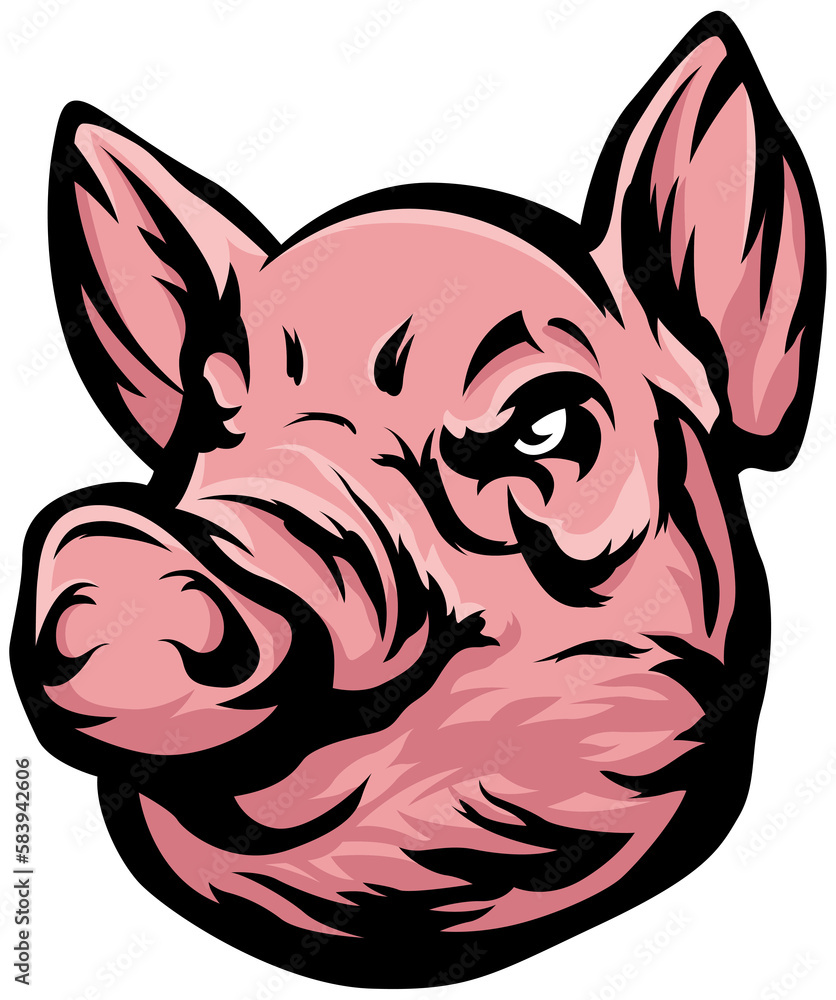 Obraz premium Pig head mascot. Angry swine logo. Hog illustration.