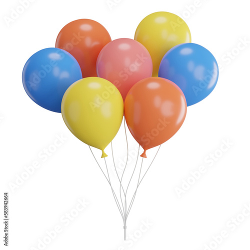3d render of balloons with confetti flying.