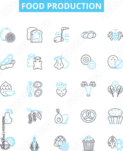 Food production vector line icons set. Farming, Agriculture, Processed, Production, Packaging, Quality, Culinary illustration outline concept symbols and signs