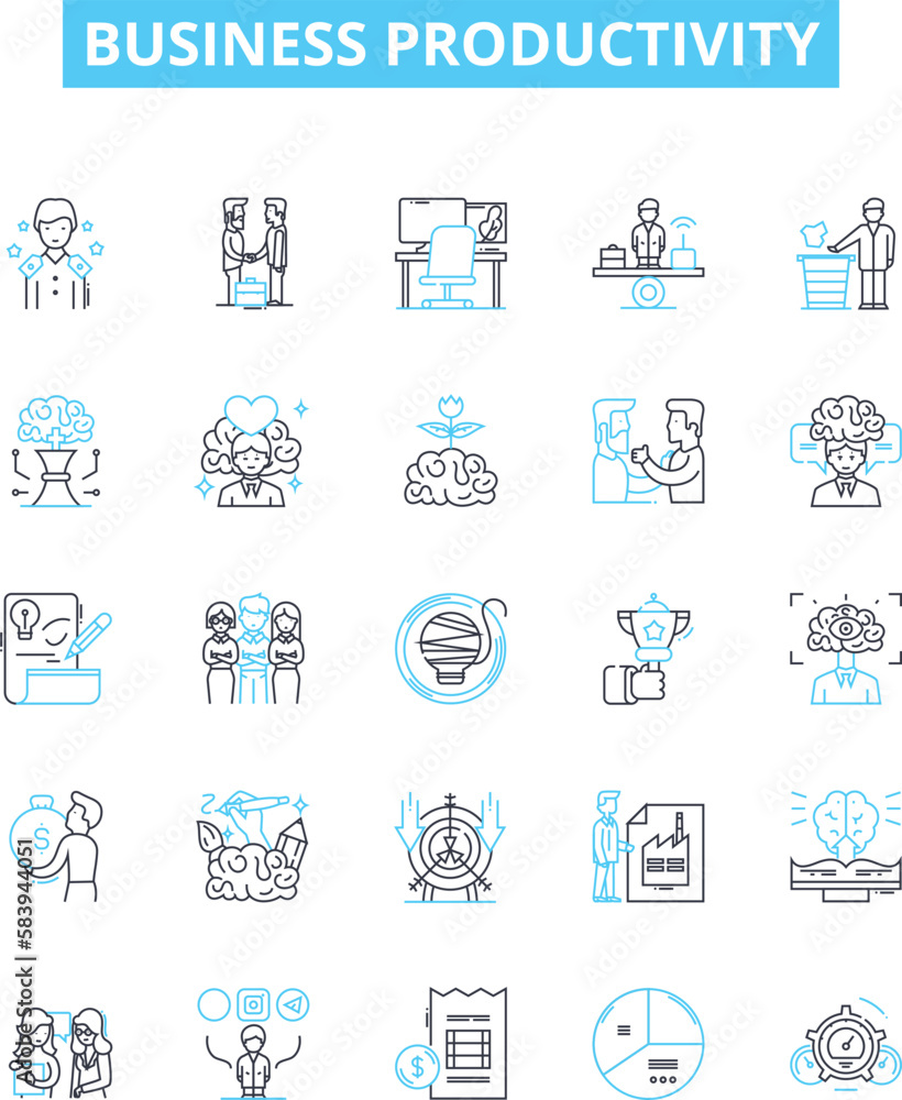 Business productivity vector line icons set. Strategy, Efficiency, Automation, Processes, Management, Excellence, Ergonomics illustration outline concept symbols and signs
