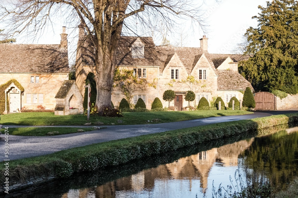 Beautiful shot of the Lower Slaughter buildings in the Cotswolds, England