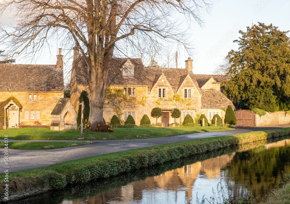 Beautiful shot of the Lower Slaughter buildings in the Cotswolds, England