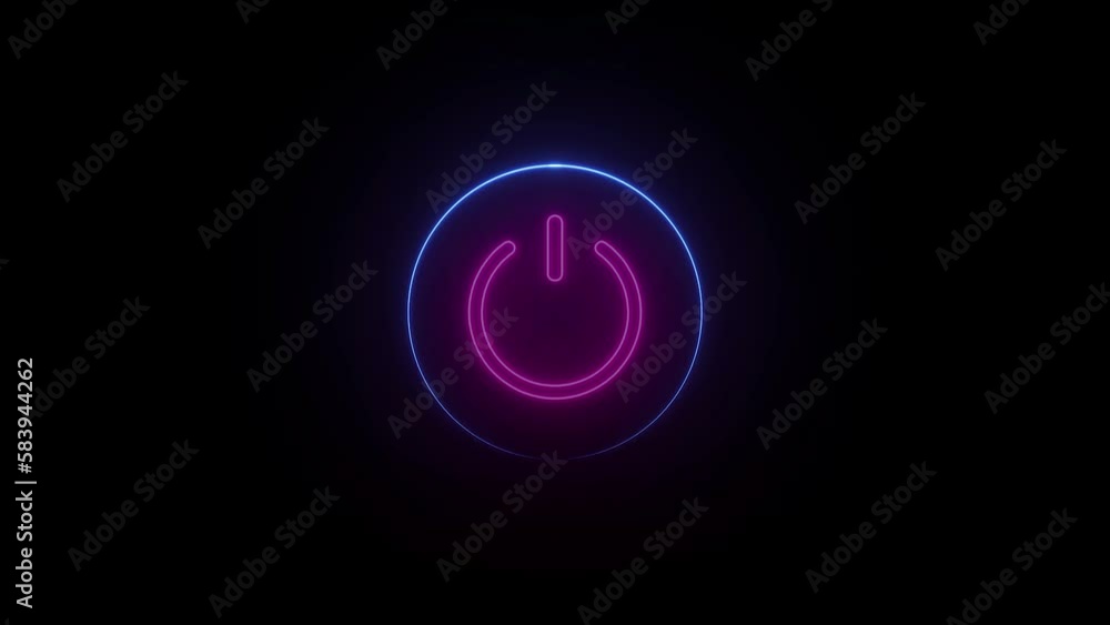 Abstract neon light power button turning on , off and looping animation ...