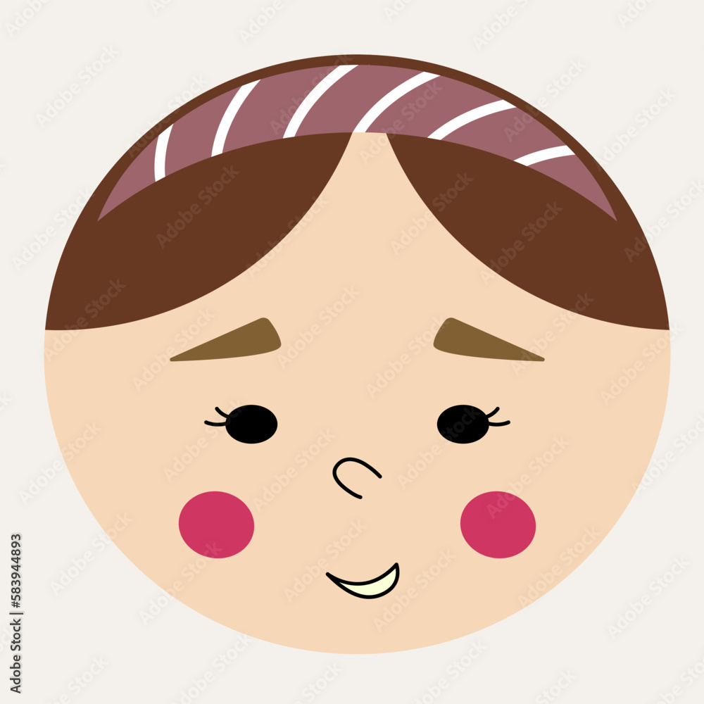 Fototapeta premium Feminine look, abstract personage, mascot design, funny face, cute icon.