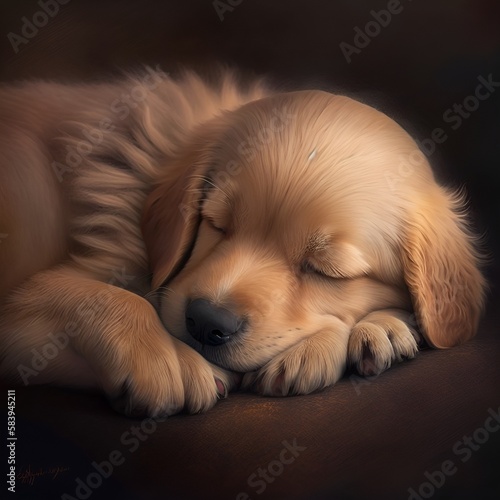 Generative AI cute golden retriever puppy sleeping 