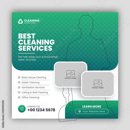 Cleaning service square flyer social media post template