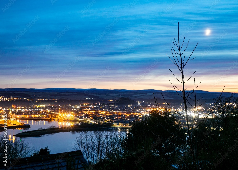 View Over Inverness In Scotland On A Moonlit Winters Night