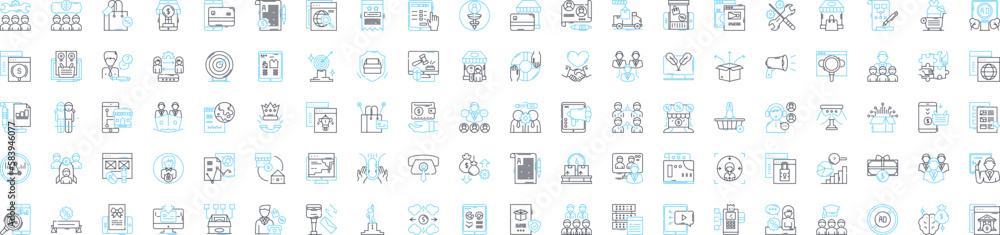 Interactive media vector line icons set. Interactive, Media, Online, Games, Multimedia, Animation, VR illustration outline concept symbols and signs