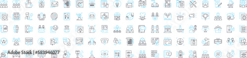 Interactive media vector line icons set. Interactive, Media, Online, Games, Multimedia, Animation, VR illustration outline concept symbols and signs