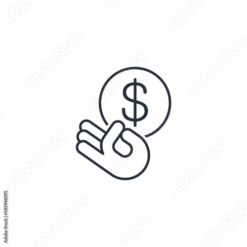  Money at the click of a finger. Easy income.  Vector linear icon isolated on white background.