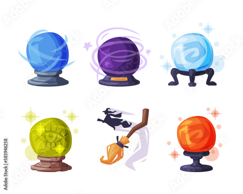 Occult Magic Objects for Mystic Rituals and Witchcraft Vector Set