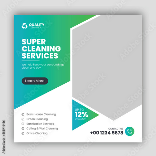 Cleaning service square flyer social media post or web banner template