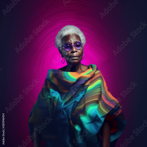 Generative ai surreal abstract art fashion portrait black senior woman posing © Eugenio Marongiu