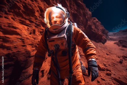 Generative ai astronaut exploring planet watching outer space. © Eugenio Marongiu