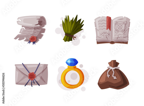 Occult Magic Objects for Mystic Rituals and Witchcraft Vector Set