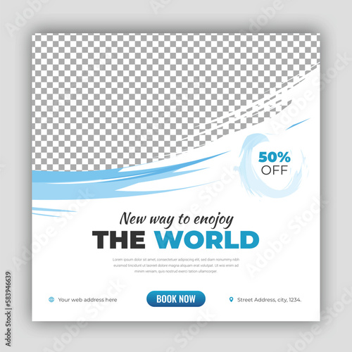 Travel holiday vacation social media post banner or square flyer design template