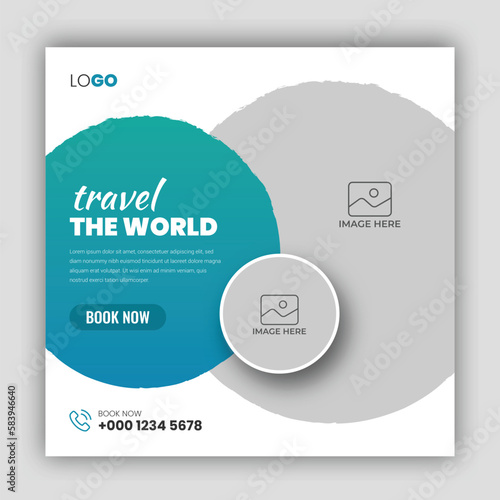 Travel holiday vacation social media post banner or square flyer design template