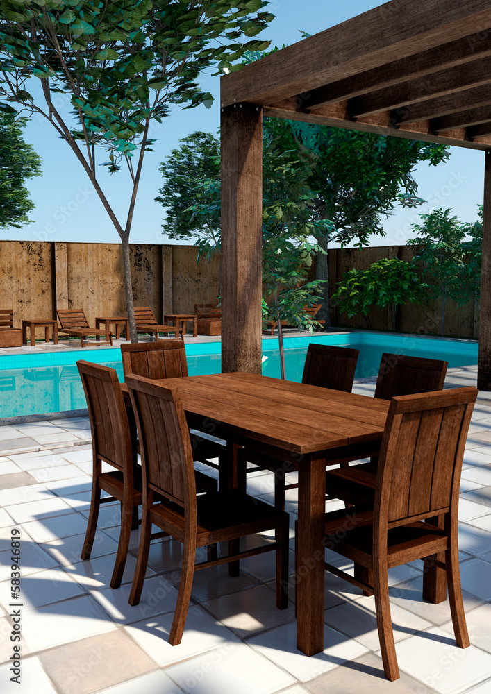 Obraz premium 3D Rendering Outdoor Pool