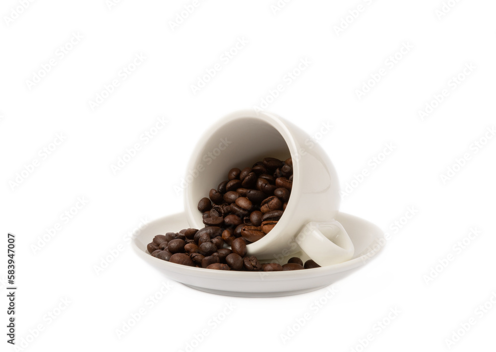 A cup of aromatic espresso coffee isolated on a white background. Coffee beans in a cup. Energy drink. A refreshing aromatic morning drink. A cup of aromatic espresso coffee isolated on a white background. Coffee beans in a cup. Energy drink. A refreshing aromatic morning drink.