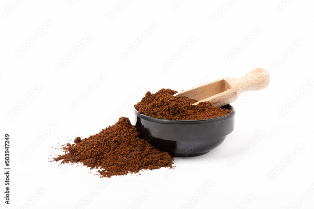 Ground coffee in a bowl isolated on white background. Ground coffee in a bowl isolated on white background.