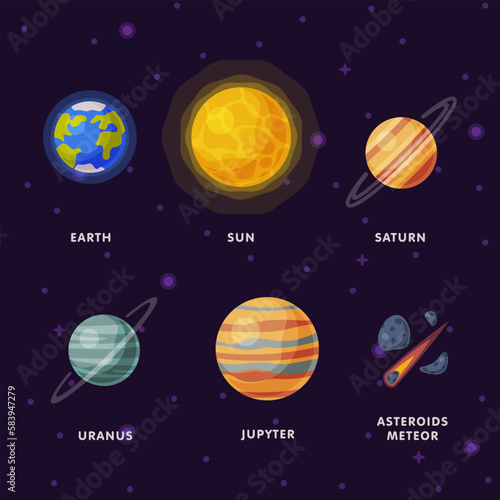 Solar Planets Infographics with Names Vector Set