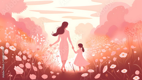 Mother s day concept illustration  mom with child  Generative AI