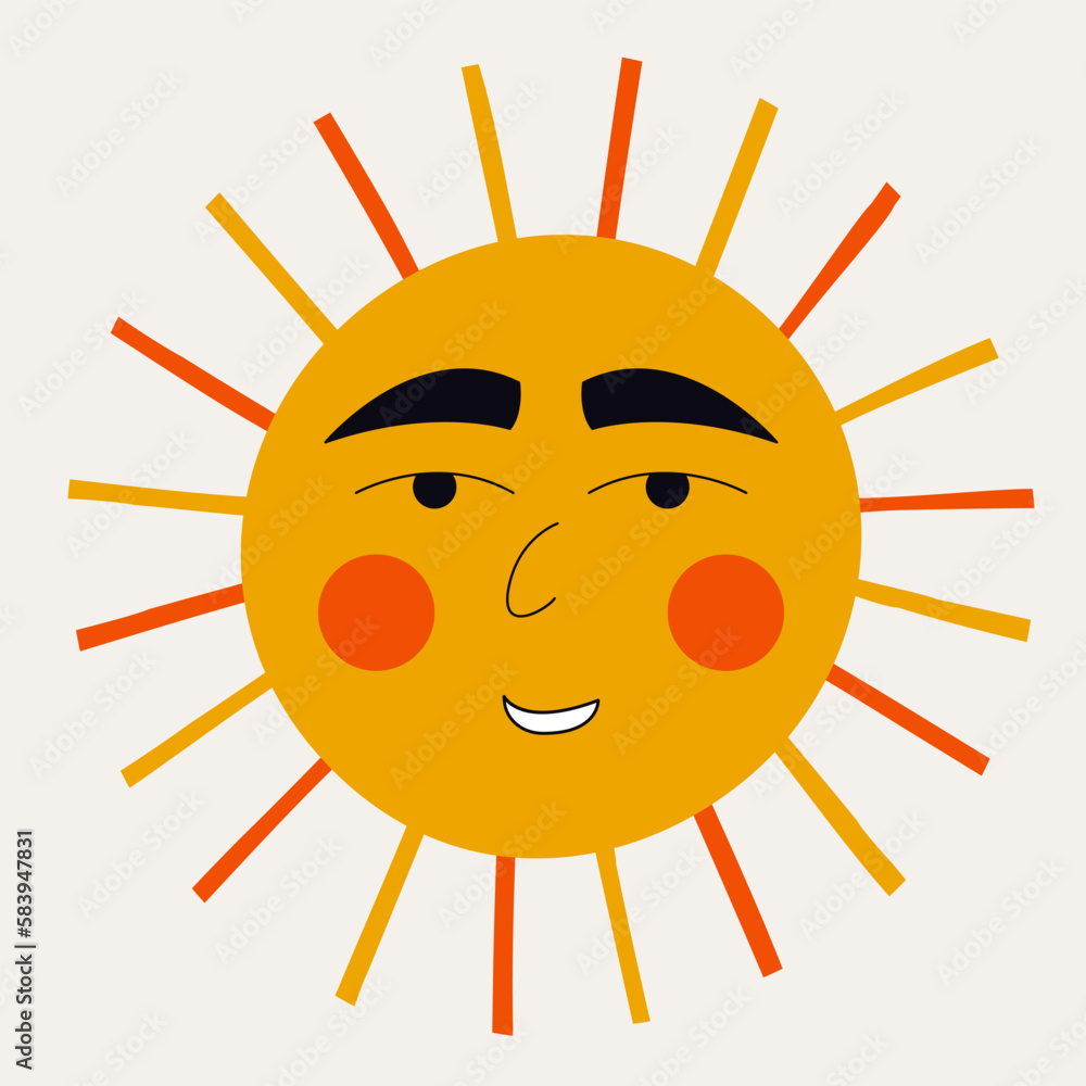 Smiling sun, abstract personage, mascot design, funny face, cute icon. Smiling sun, abstract personage, mascot design, funny face, cute icon.