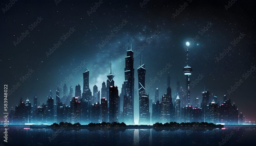 Light city of skyscrapers at night. Generative AI