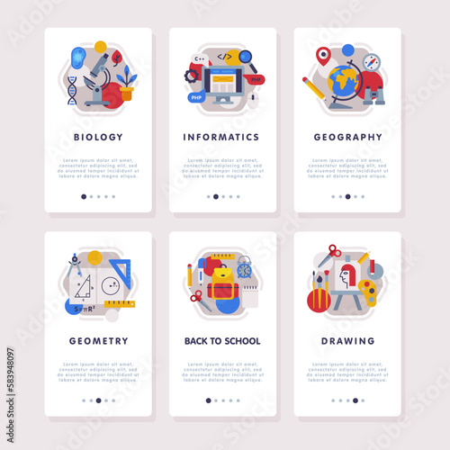 School Education Banner Design with Educational Objects Vector Template