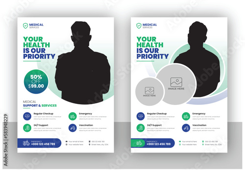 Medical healthcare flyer design and brochure cover page design template in a4 vector file
