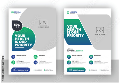 Medical healthcare flyer design and brochure cover page design template in a4 vector file