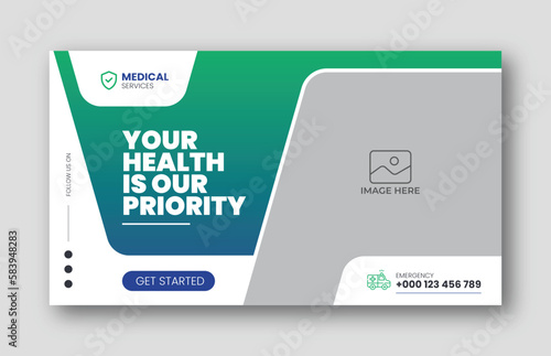 Medical healthcare youtube thumbnail cover and social media web banner design template in vector format creative shapes and layout