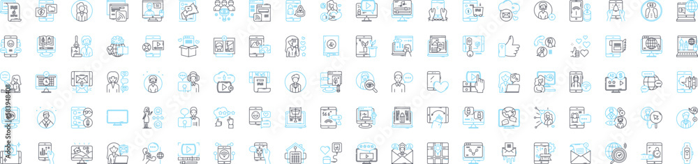 Content marketing vector line icons set. Content, Marketing, Strategy, Blogging, SEO, Social, Advertising illustration outline concept symbols and signs Content marketing vector line icons set. Content, Marketing, Strategy, Blogging, SEO, Social, Advertising illustration outline concept symbols and signs