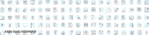 Content marketing vector line icons set. Content, Marketing, Strategy, Blogging, SEO, Social, Advertising illustration outline concept symbols and signs