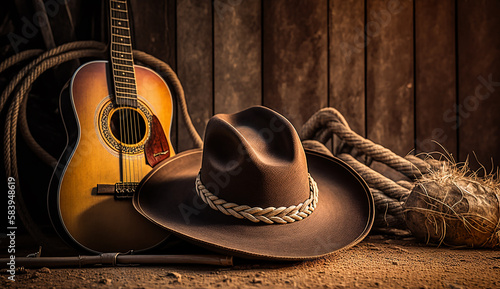 chapéu de vaqueiro com violão 