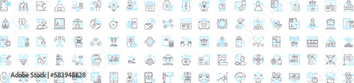 Finance marketing vector line icons set. financing, marketing, banking, investments, stocks, bonds, broker illustration outline concept symbols and signs