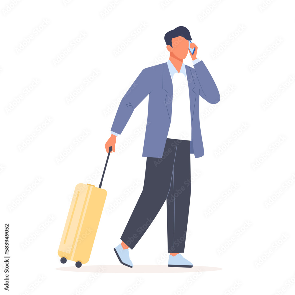 Man holding a suitcase and talking on the phone. Business trip Man holding a suitcase and talking on the phone. Business trip