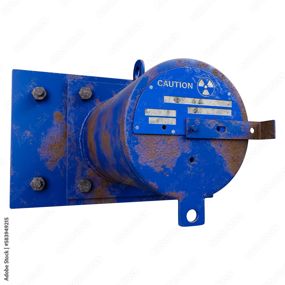 This 3D image shows a discarded metal cylinder tube containing radioactive cesium 137, which is