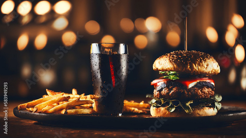 hamburger with coke and french fries