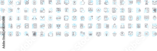 Mobile optimization vector line icons set. Mobile, optimization, responsiveness, design, webpage, app, user illustration outline concept symbols and signs © Nina