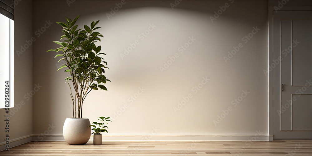 Simple beige room with a plant Simple beige room with a plant