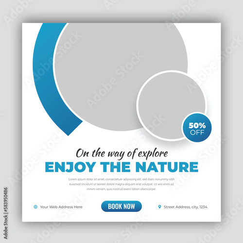 Travel holiday vacation social media post banner or square flyer design template